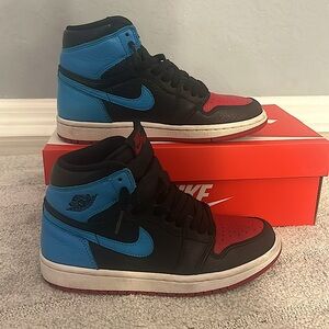 Nike Unc Chicago Jordan 1s hightops red, blue, and black